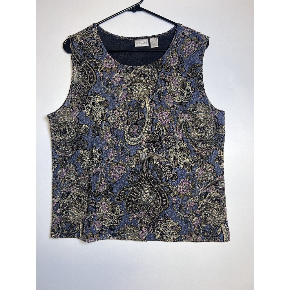Chico's Sleeveless Tank Top Floral Paisley Acetate Blend Size 3